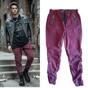 Y2K Switch Remarkable Maroon Shirred Side Leg Jogger Pants Men's Large